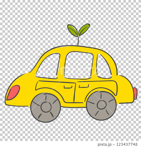 Illustration of yellow car with sprout 123437748