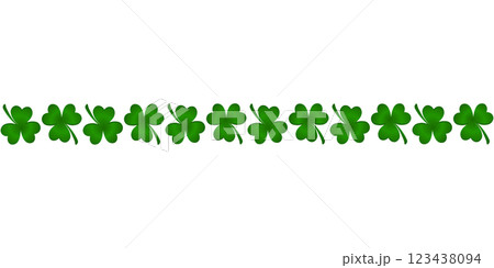Green clover leaves arranged in a row, isolated on a transparent background. Perfect for St. Patrick's Day designs and holiday decorations. High resolution vector illustration 123438094