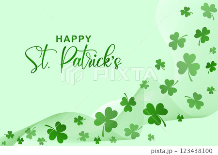 Saint Patrick's Day holiday banner with green shamrocks flying on a light green background. Happy St. Patrick's Day greetings. Vector illustration Saint Patrick's Day holiday banner with green shamrocks flying on a light green background. Happy St. Patrick's Day greetings. Vector illustration 123438100