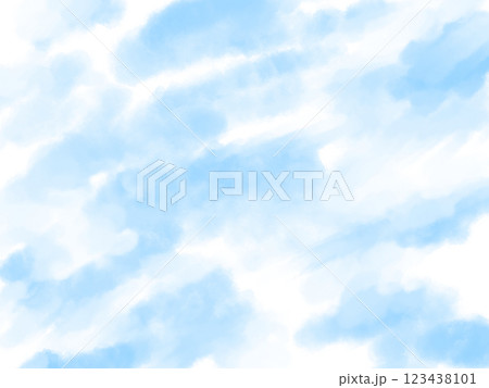 絵本の様な可愛い水彩パステル青い雲の背景イラスト 123438101