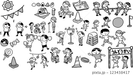 運動会　イラスト　モノクロ 123438417
