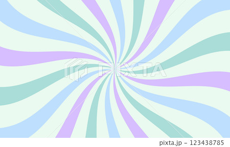 A dynamic abstract design of wavy colored stripes on a light background forming curved waves with a comic book style spinning effect. 123438785