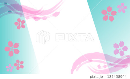 桜の花びらと春風の背景フレームイラスト 桜の花びらと春風の背景フレームイラスト 123438944