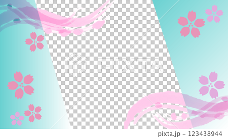 桜の花びらと春風の背景フレームイラスト 桜の花びらと春風の背景フレームイラスト 123438944