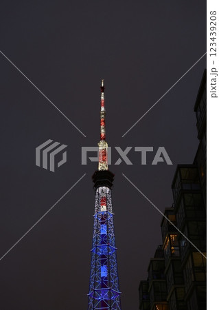 Tokyo Tower is beautifully illuminated at night, showcasing a stunning view of the skyline Tokyo Tower is beautifully illuminated at night, showcasing a stunning view of the skyline 123439208