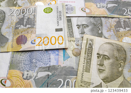 Stack of Serbian dinar banknotes Stack of Serbian dinar banknotes 123439433