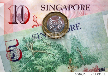 Singaporian dollar coin and banknotes Singaporian dollar coin and banknotes 123439434