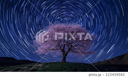 桜の木を囲む星の軌跡 – 長時間露光が描く幻.. 123439562