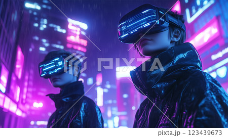 サイバーパンク都市の夜景を記録する未来的な. 123439673
