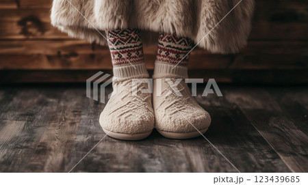 ノルディック柄ソックスとスエードスリッパ 123439685