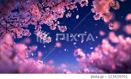 桜吹雪と星空 – 舞い散る花びらと星々が織り.. 123439701