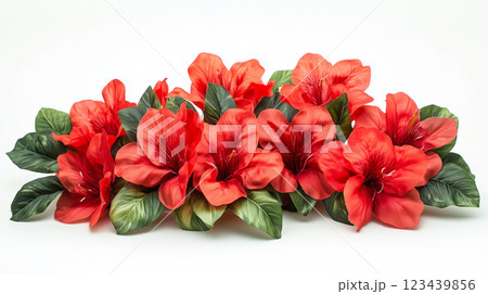 鮮やかな赤いツツジの花束 123439856