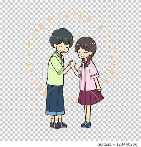 男孩和女孩面對面,手牽手 男孩和女孩面對面,手牽手 123440250