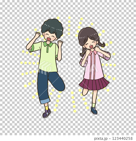 Smiling boys and girls jumping in cute poses 123440258