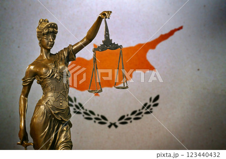Lady Justice before a flag of Cyprus 123440432