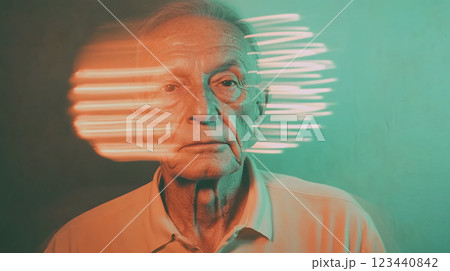 Elderly man with abstract motion light effects 123440842