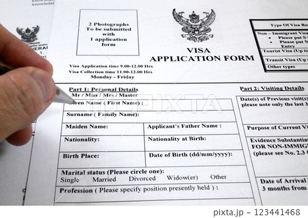 Visa application form to travel to Thailand Visa application form to travel to Thailand 123441468