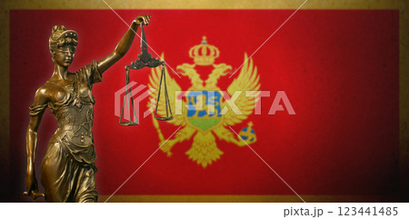 Lady Justice before a Montenegro flag Lady Justice before a Montenegro flag 123441485