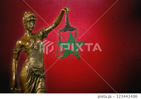 Lady Justice before a Moroccan flag Lady Justice before a Moroccan flag 123441486