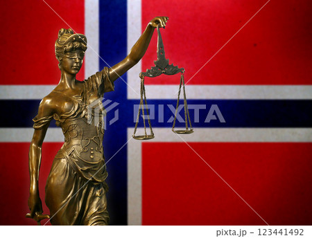 Lady Justice before a Norwegian flag 123441492