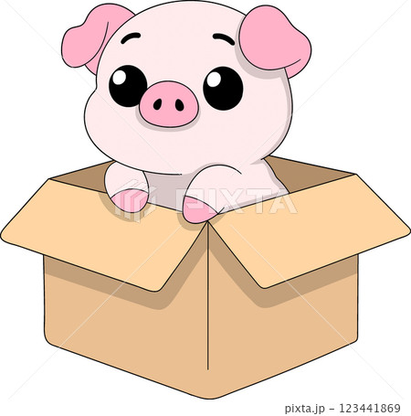 Cute Baby Pig Peeking Out of an Open Cardboard Box Illustration Cute Baby Pig Peeking Out of an Open Cardboard Box Illustration 123441869