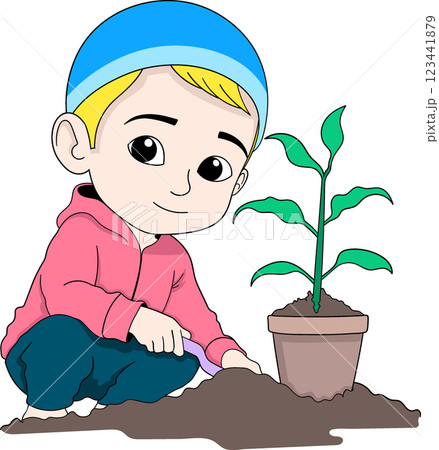 Muslim Boy Planting a Tree to Promote Environmental Awareness 123441879
