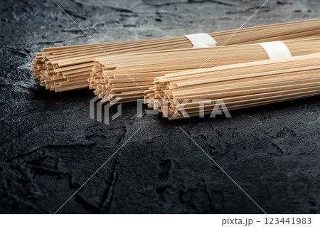 Soba, Japanese buckwheat noodles, on black 123441983