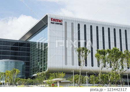 Building view of the TSMC Global R and D Center in Hsinchu Science Park, Taiwan, is the world's largest dedicated independent semiconductor foundry. 123442317
