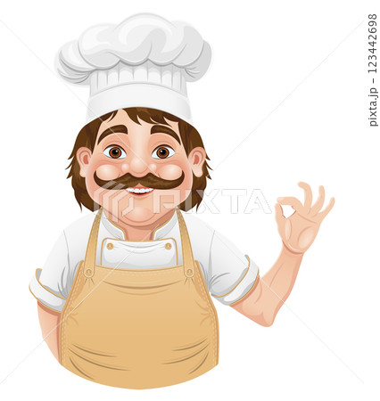 chef man preparing dishes and food in the kitchen vector illustration 123442698