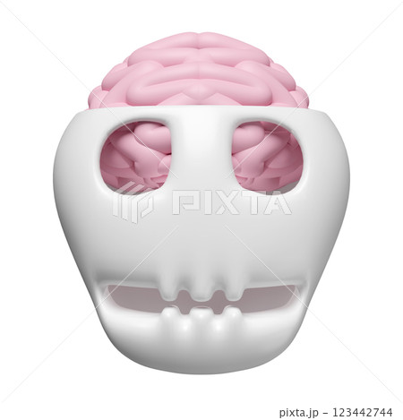 3d pink brain with open skull isolated. brain health check concept, 3d illustration render 123442744