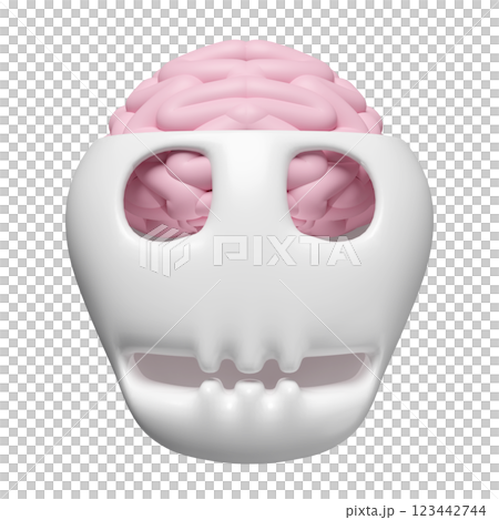 3d pink brain with open skull isolated. brain health check concept, 3d illustration render 123442744