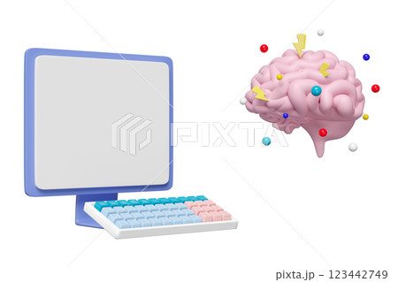 Computer with brain isolated. brain health check concept, 3d illustration render 123442749