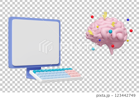 Computer with brain isolated. brain health check concept, 3d illustration render 123442749
