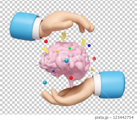 3d doctor hands protecting brain isolated. health check concept, 3d illustration render 123442754
