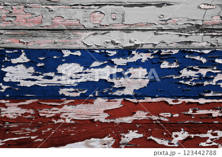 Flag of Russia painted on a wooden board Flag of Russia painted on a wooden board 123442788