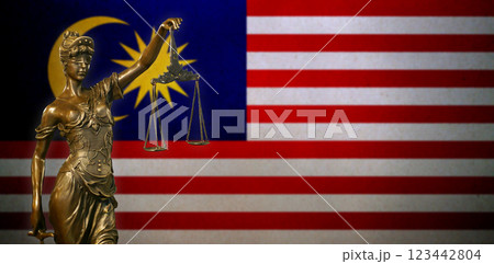 Lady Justice before a flag of Malaysia Lady Justice before a flag of Malaysia 123442804
