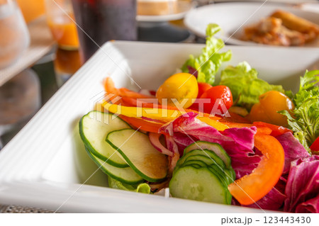 北海道のリゾートホテル、 東山ニセコビレッジ リッツ・カールトン・リザーブの朝食 サラダ 123443430