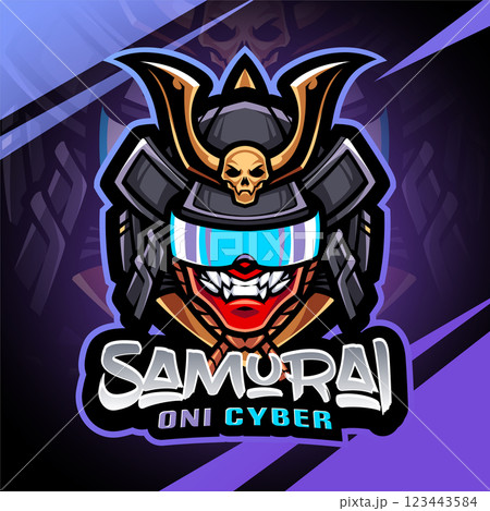 Samurai oni cyber mascot logo design 123443584