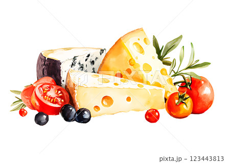 Watercolor realistic painting a Cheese isolated on white background. Watercolor realistic painting a Cheese isolated on white background. 123443813