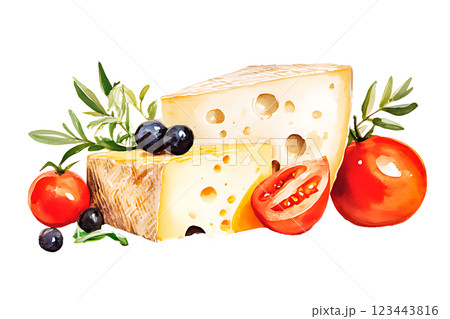 Watercolor realistic painting a Cheese isolated on white background. 123443816