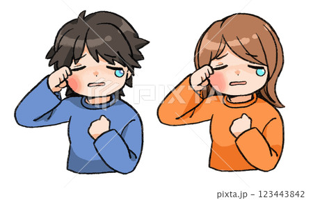 痛みで泣いてる女の子と男の子のセット. 痛みで泣いてる女の子と男の子のセット. 123443842