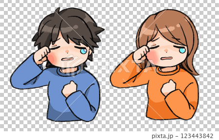 痛みで泣いてる女の子と男の子のセット. 痛みで泣いてる女の子と男の子のセット. 123443842