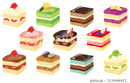 いろいろなスクエアケーキのセット 123444421