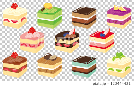 いろいろなスクエアケーキのセット 123444421