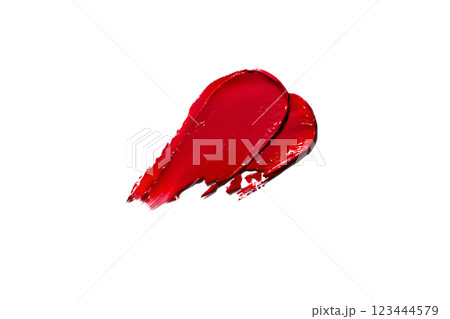 Red smear swipe isolated on white background texture beauty lipstick swatch 123444579