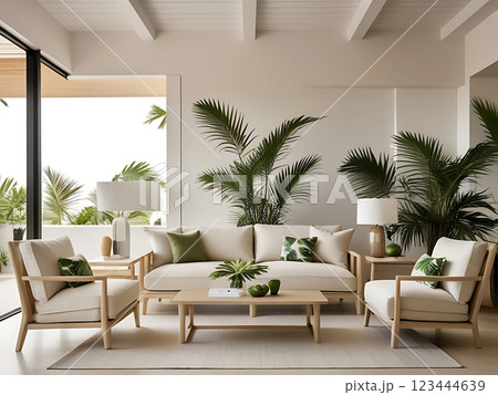 Living room design, tropical style, living room model 123444639