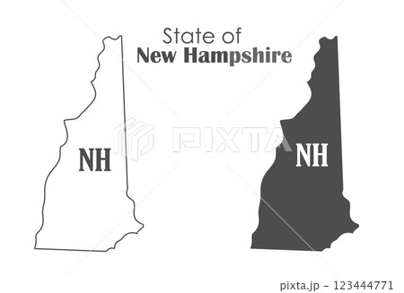 New Hampshire. The outline and silhouette of the state with the abbreviated abbreviation of the name. The state border. A template for the design of printed products New Hampshire. The outline and silhouette of the state with the abbreviated abbreviation of the name. The state border. A template for the design of printed products 123444771