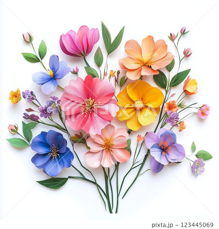 Bouquet of Bright Spring Flowers Style Paper Cutting 123445069