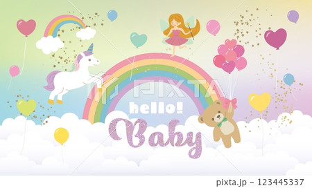 Hello Baby メルヘンデザインの背景素材(フルHD 16:9サイズ) Hello Baby メルヘンデザインの背景素材(フルHD 16:9サイズ) 123445337