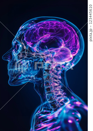発光する脳と頭蓋骨のX線イメージによる科学的ビジュアル 発光する脳と頭蓋骨のX線イメージによる科学的ビジュアル 123445610